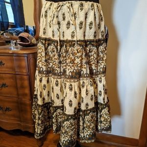 What's Hot boho German floral festival cotton linen midi skirt